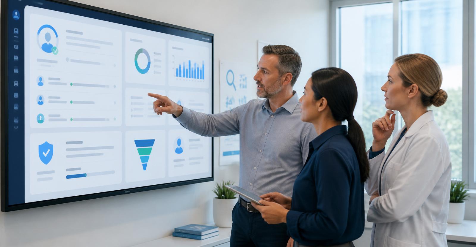 Healthcare research operations team reviewing verified respondent dashboards
